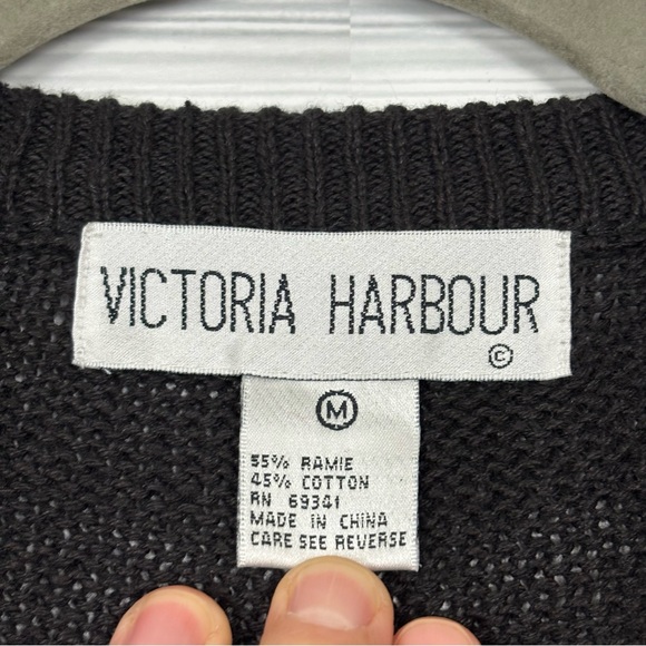 Vintage 90’s Victoria Harbour Embellished Dolman Knit Ramie Black Sweater Medium - Picture 6 of 8